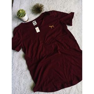 PINK T-shirt V-Neck tee burgundy